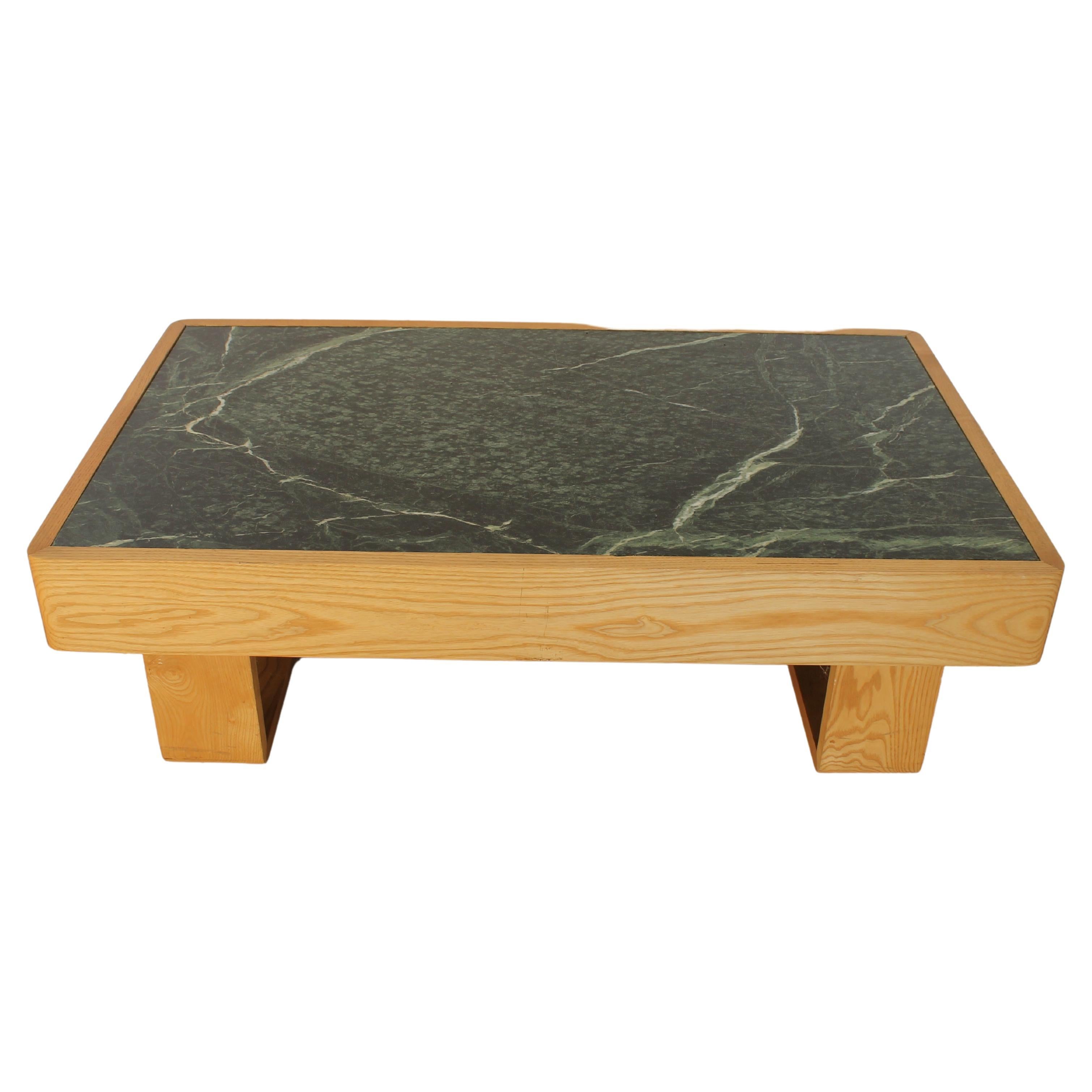 Natural Ash and Green Marble Coffee Table , Italy 1970' For Sale