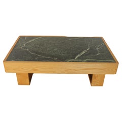 Natural Ash and Green Marble Coffee Table , Italy 1970'