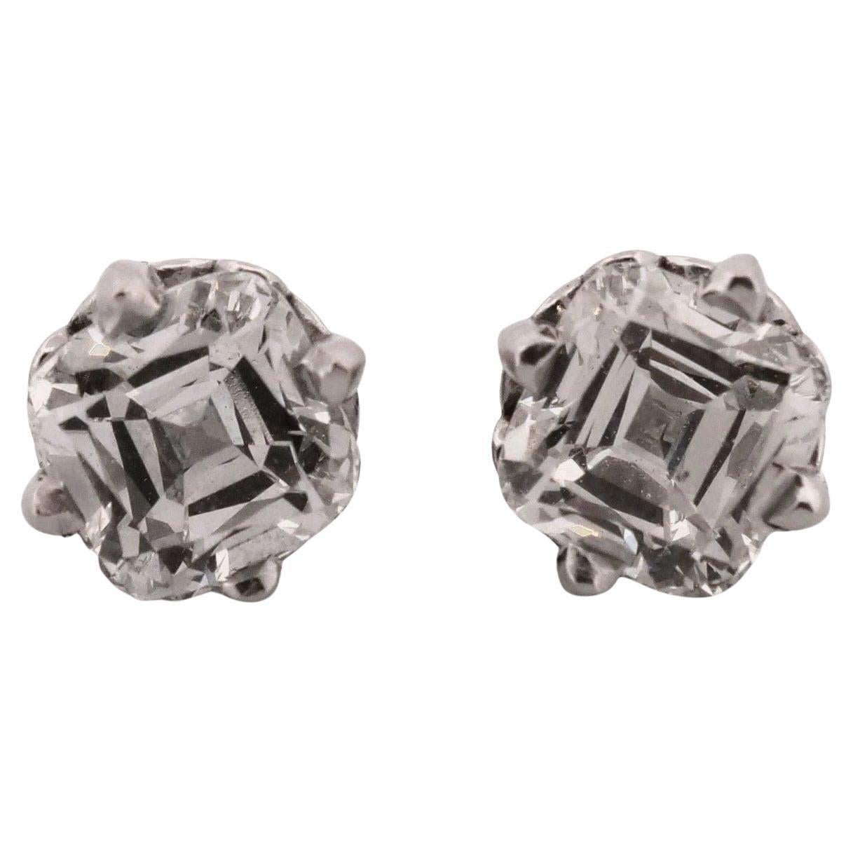 Natural Asscher Cut Diamond 14K White Gold 2.00ctw SI1–SI2 H-I Stud Earrings