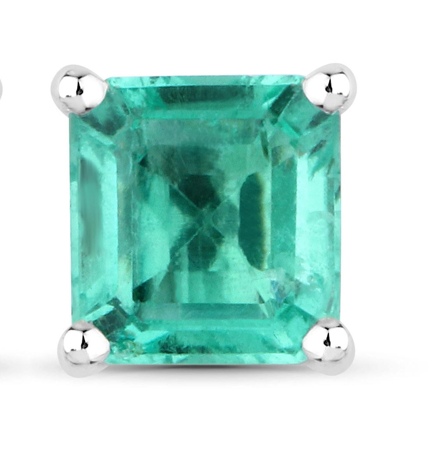 Contemporary Natural Asscher Cut Emerald Stud Earrings 1.05 Carats 14K White Gold For Sale