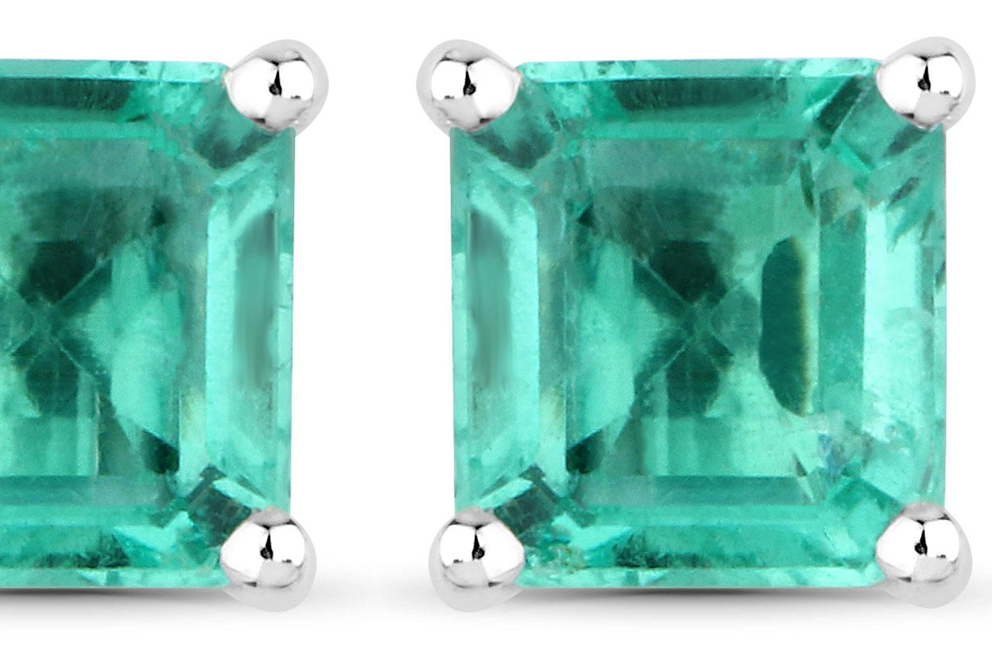 Natural Asscher Cut Emerald Stud Earrings 1.05 Carats 14K White Gold In New Condition For Sale In Laguna Niguel, CA