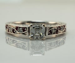 Natural Asscher Diamond Ruby Ring Ruby 14K White Gold Engagement Wedding