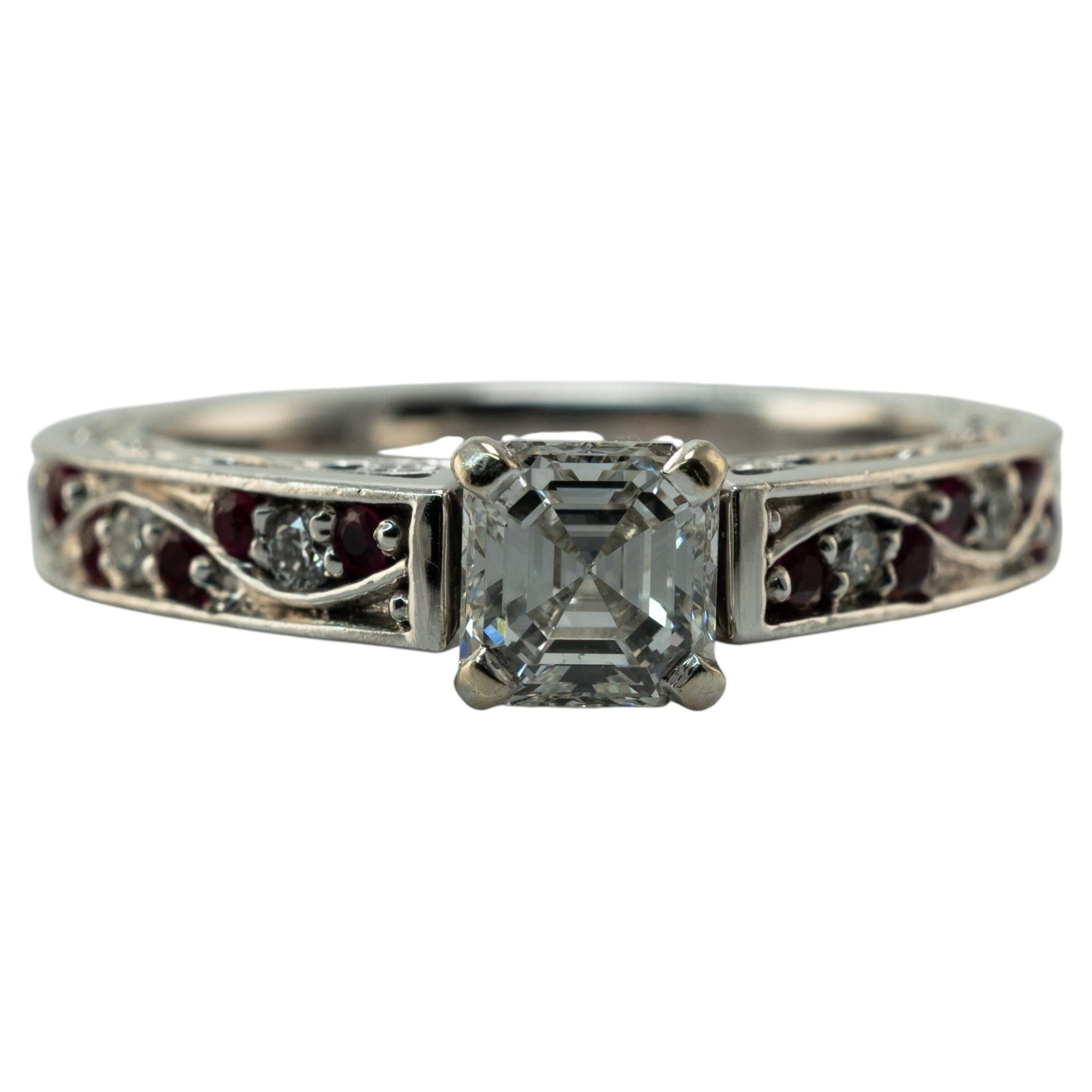Natural Asscher Diamond Ruby Ring Ruby 14K White Gold Engagement Wedding For Sale