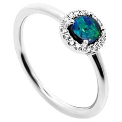 Natural Australian 0.51ct Boulder Opal Diamond Engagement Ring 18K White Gold