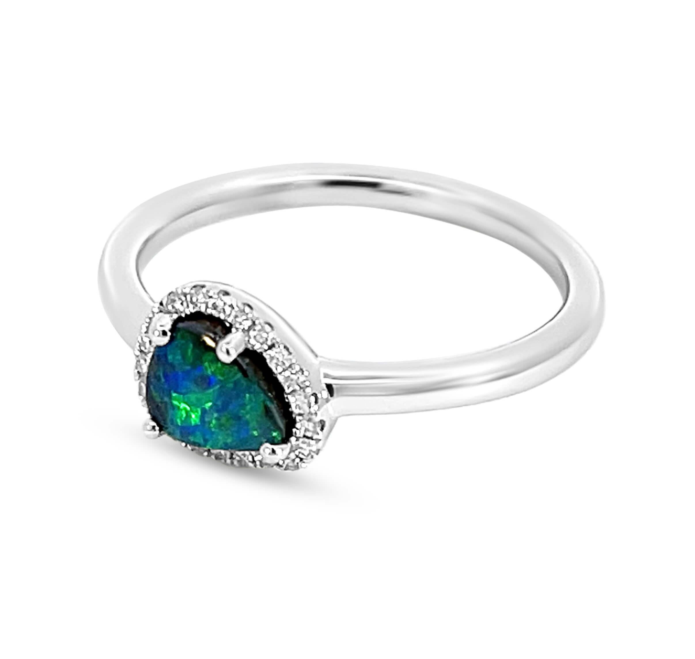 Contemporary Natural Australian 0.68ct Boulder Opal Diamond Engagement Ring 18K White Gold For Sale
