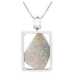 Collier pendentif en or blanc 18 carats avec opale de roche australienne naturelle de 13,03 carats