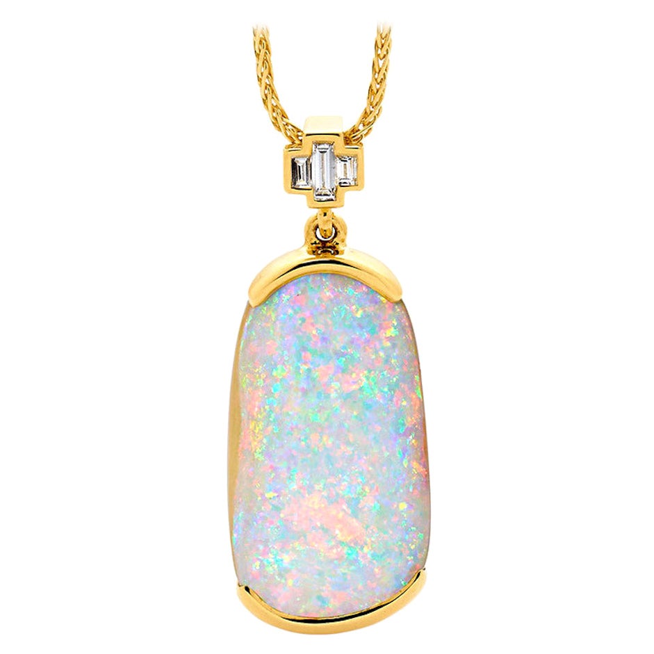 Natürliche australische natürliche 15,82 Karat Boulder-Opal-Halskette aus 18 Karat Gelbgold mit Diamant