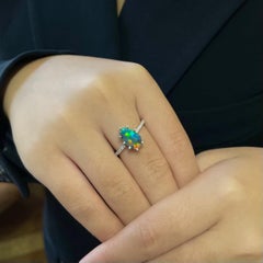 Natürlicher australischer natürlicher 1,86 Karat schwarzer Opal und Diamant Verlobungsring 18K Weißgold