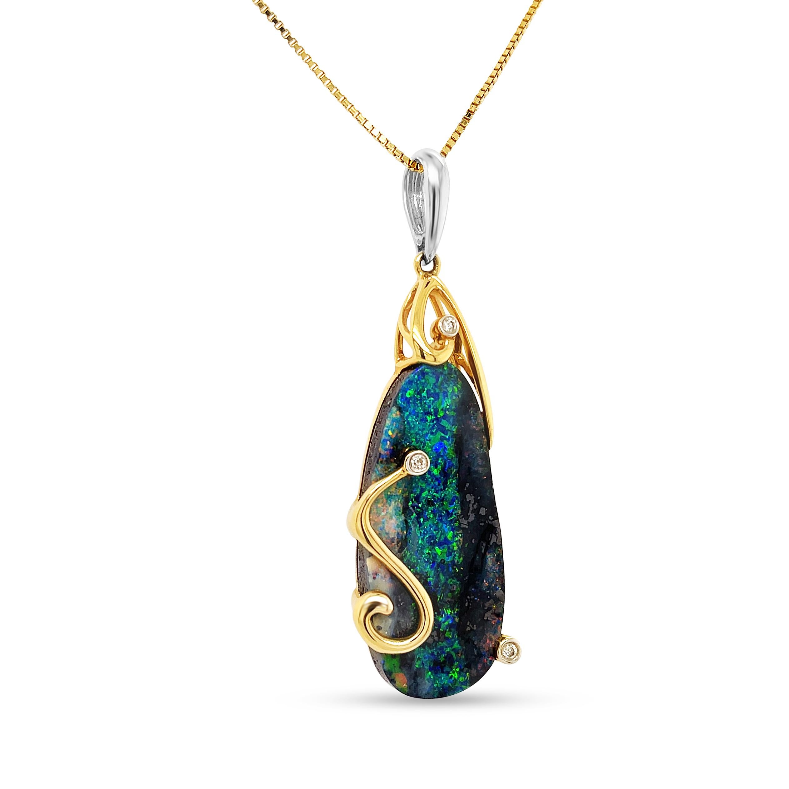 Cabochon Natural Australian 19.90ct Boulder Opal Pendant Necklace in 18K Yellow Gold For Sale