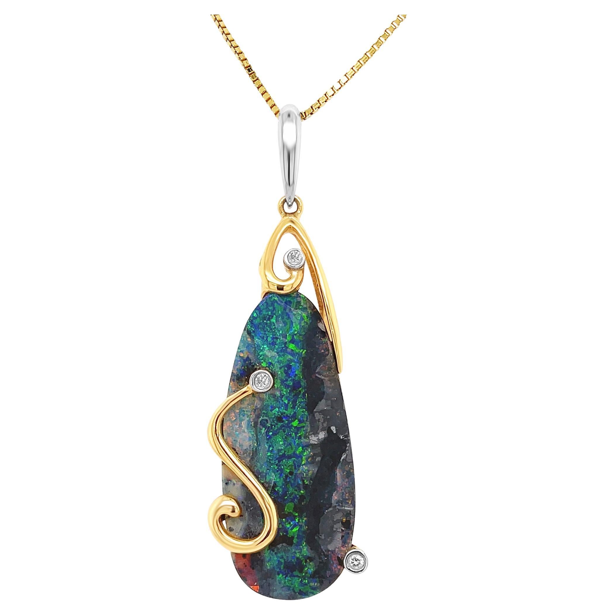 Natural Australian 19.90ct Boulder Opal Pendant Necklace in 18K Yellow Gold For Sale