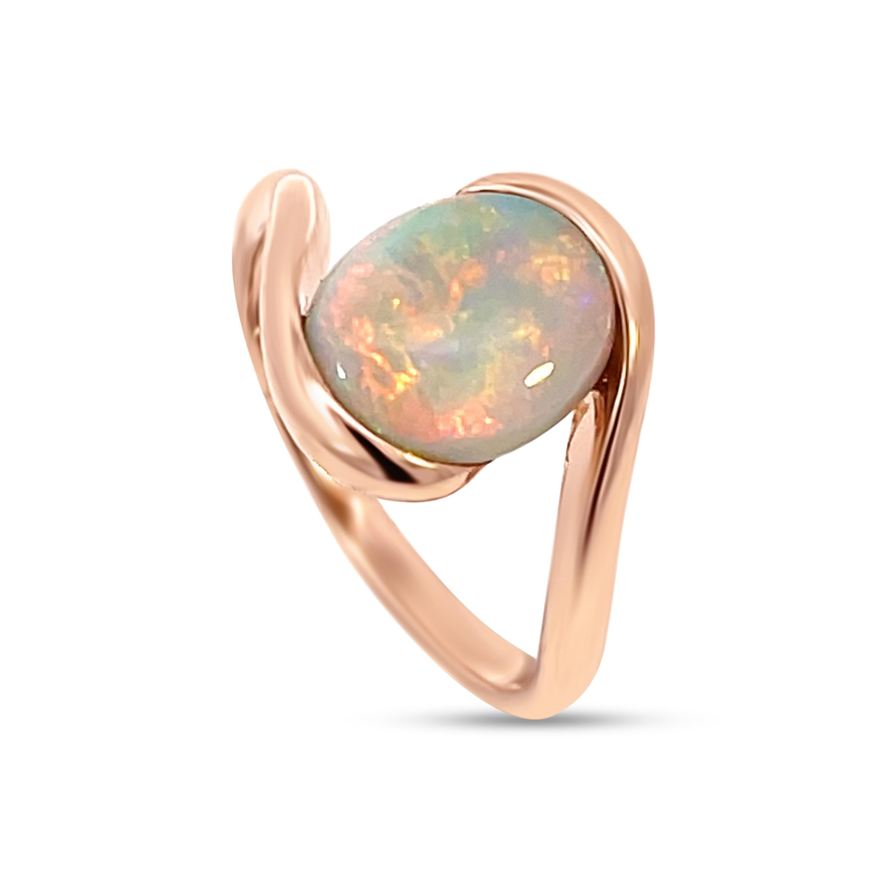Contemporary Natural Australian 2.42ct Black Opal Engagement Ring 18K Rose Gold