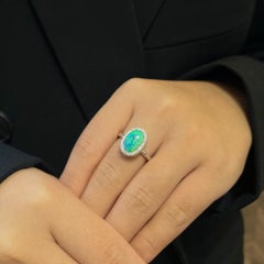 Natural Australian 2.73ct  Black Opal/Diamond Engagement Ring 18K White Gold