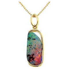 Natural Australian 3.43 Ct Boulder Opal Pendant Necklace in 18k Yellow Gold