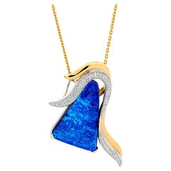 Natural Australian 47.28ct Boulder Opal and Diamond Pendant Brooch, 18K Gold