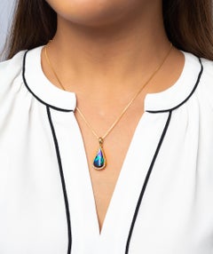 Natural Australian 5.81ct Boulder Opal Necklace in 18k Yellow Gold with Diamonds