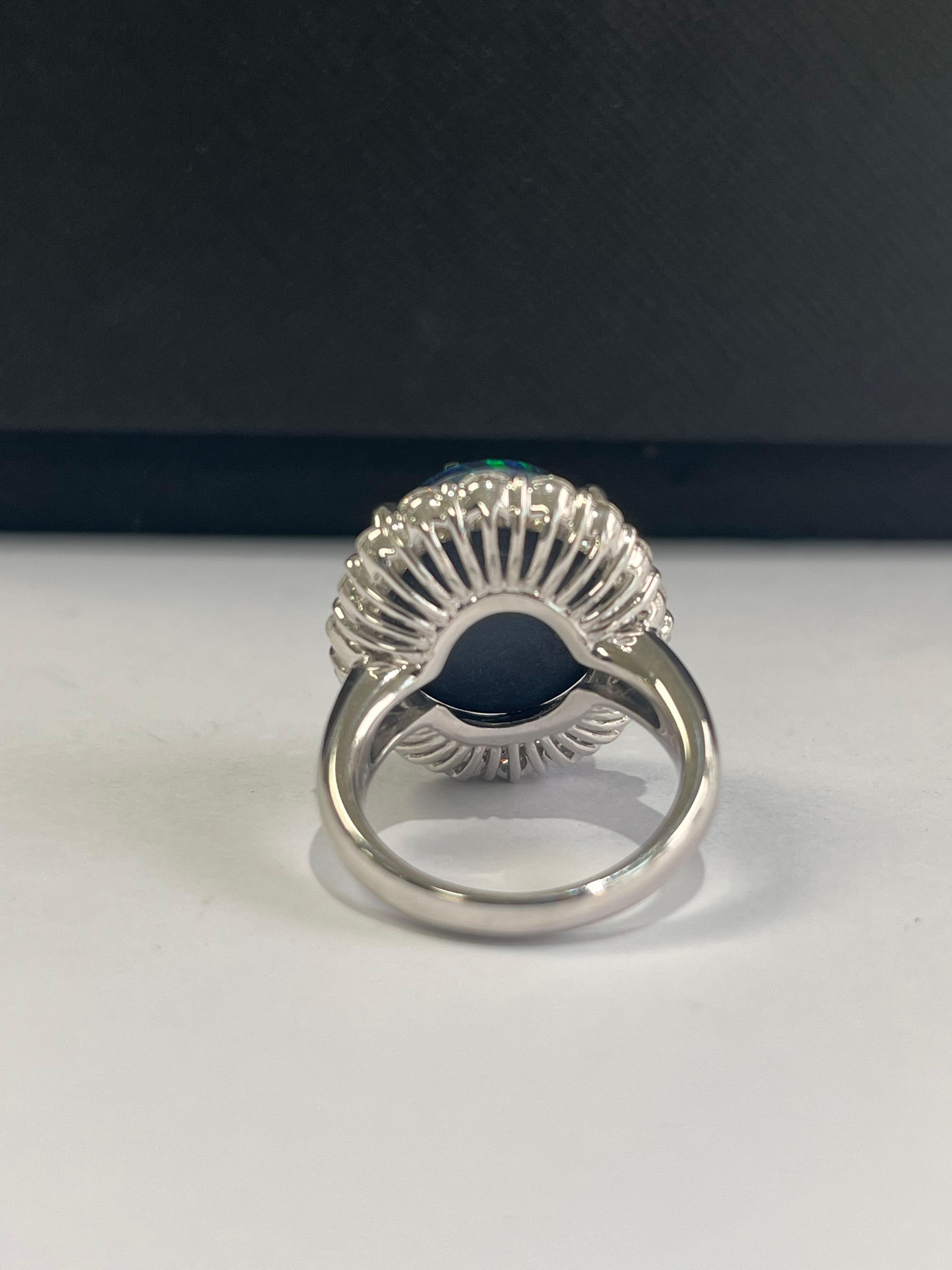 Women's or Men's Natural Australian Black Opal & Diamonds Engagement/ Cocktail Ring set in PT900 For Sale