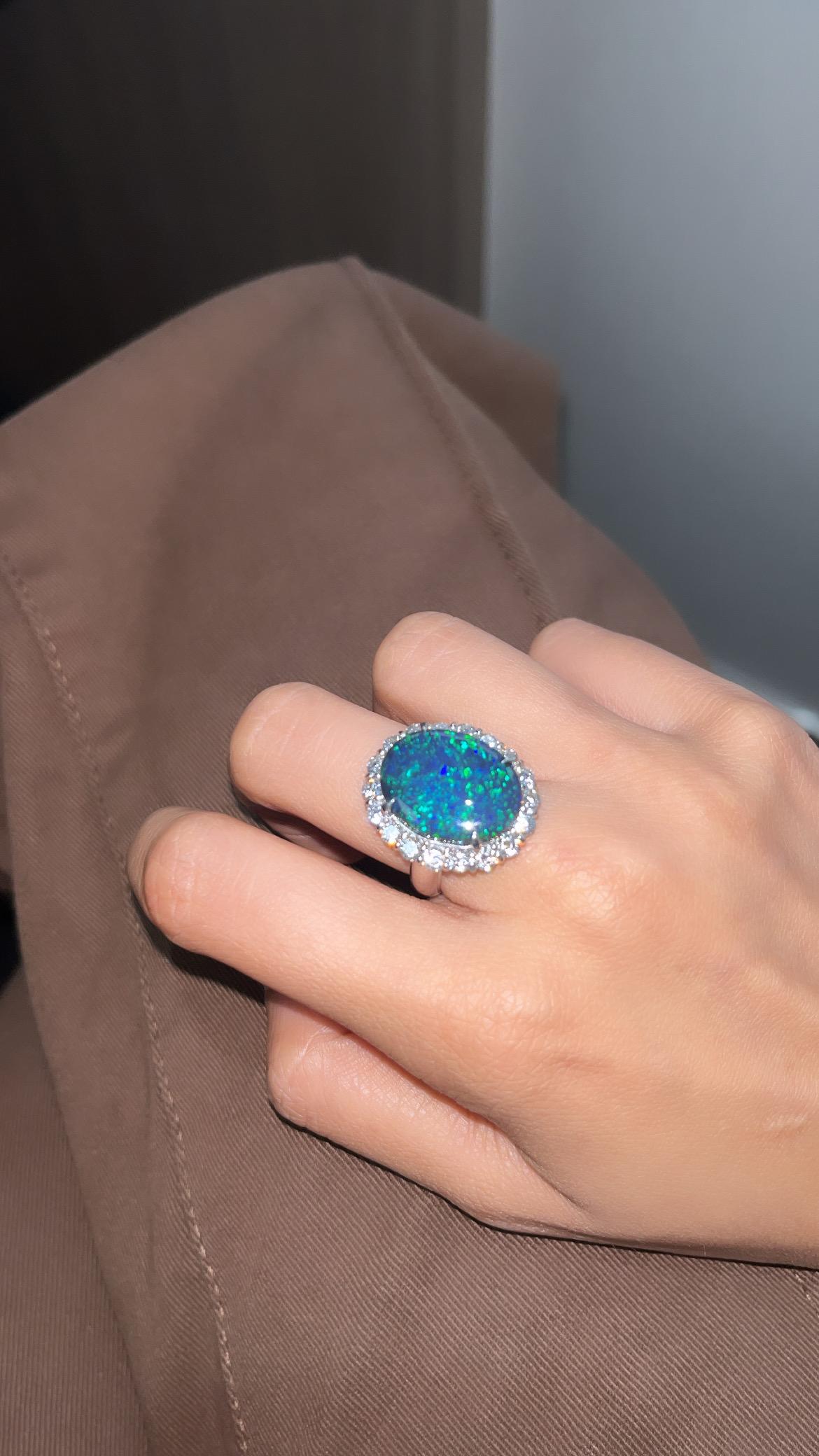 Natural Australian Black Opal & Diamonds Engagement/ Cocktail Ring set in PT900 For Sale 2