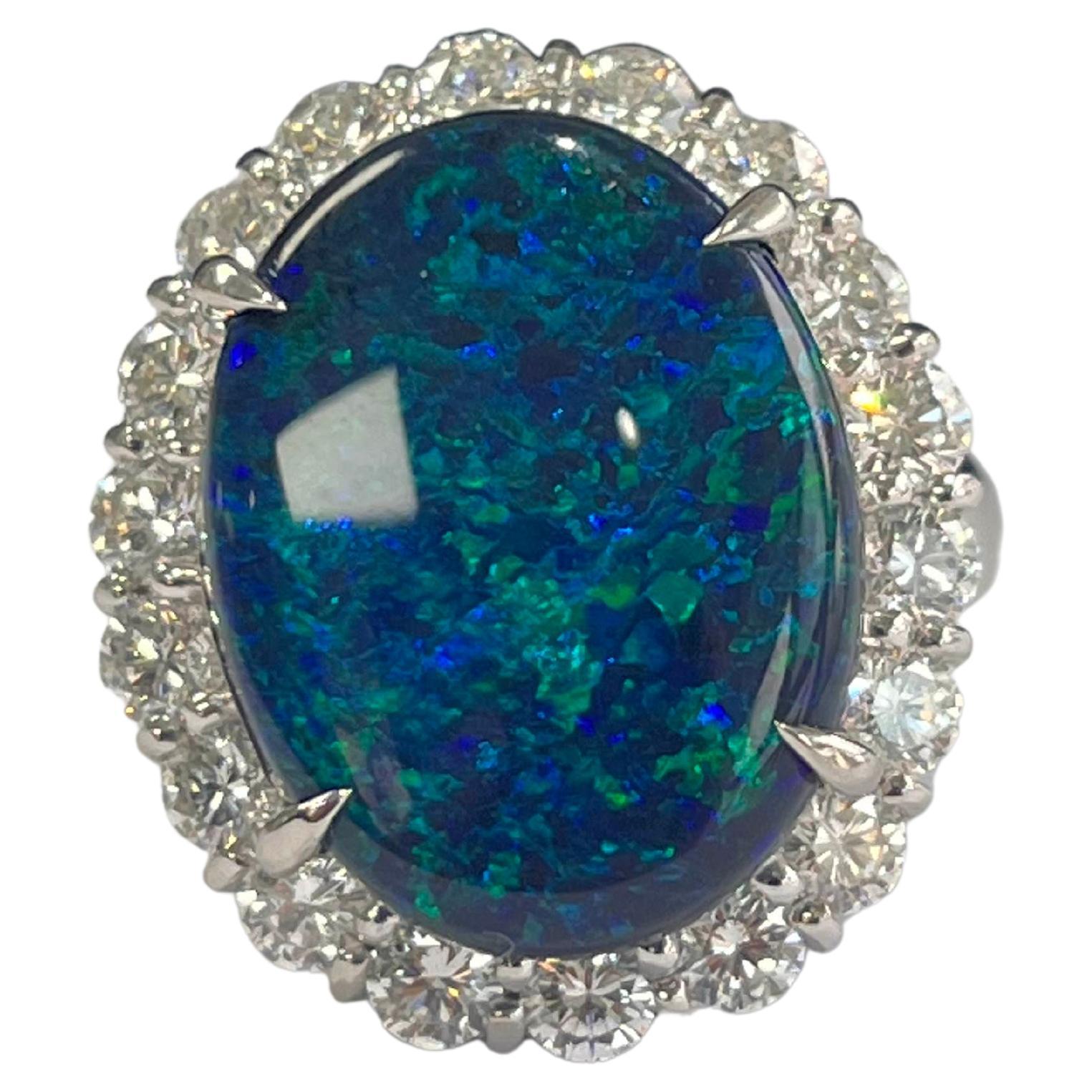 Natural Australian Black Opal & Diamonds Engagement/ Cocktail Ring set in PT900 For Sale