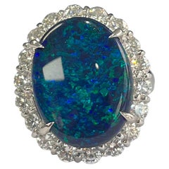 Natural Australian Black Opal & Diamonds Engagement/ Cocktail Ring set in PT900