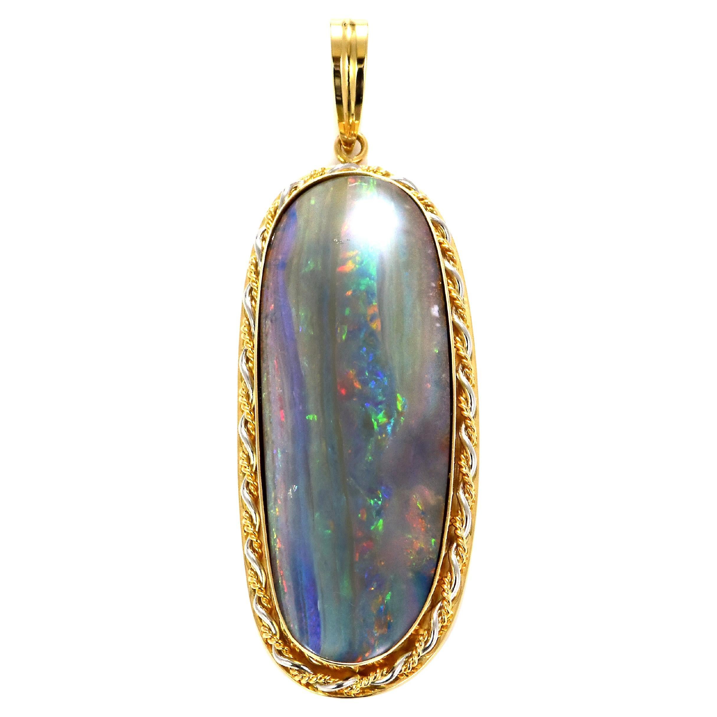 Natural Australian Boulder Opal and Diamond Pendant Top Made in 18K Gold & PLAT