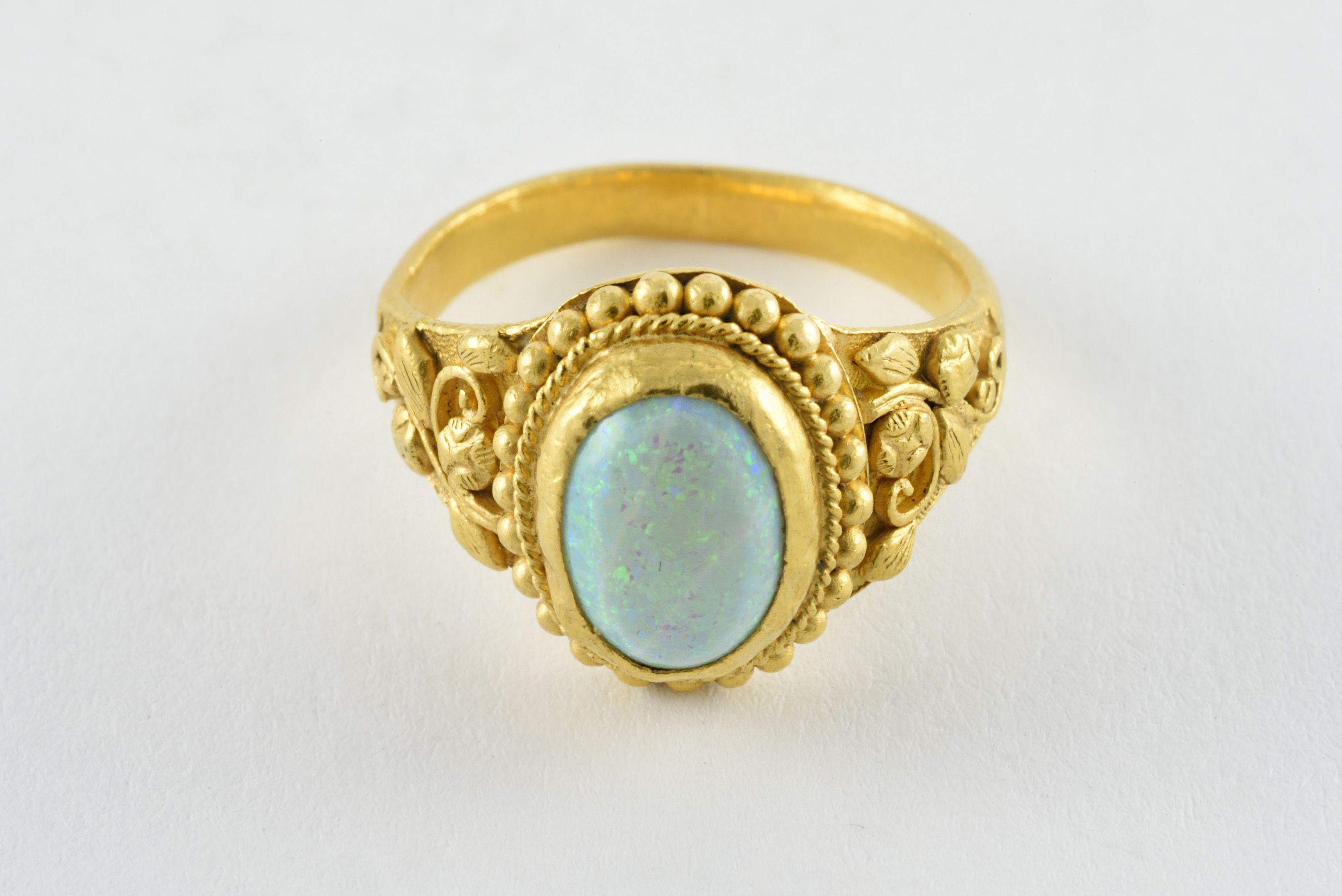 Women's Natural Australian Opal and 22kt Yellow Gold Ring For Sale