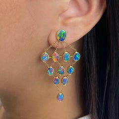 Natural Australian Opal Chandelier Earrings in 18 Karat Yellow Gold