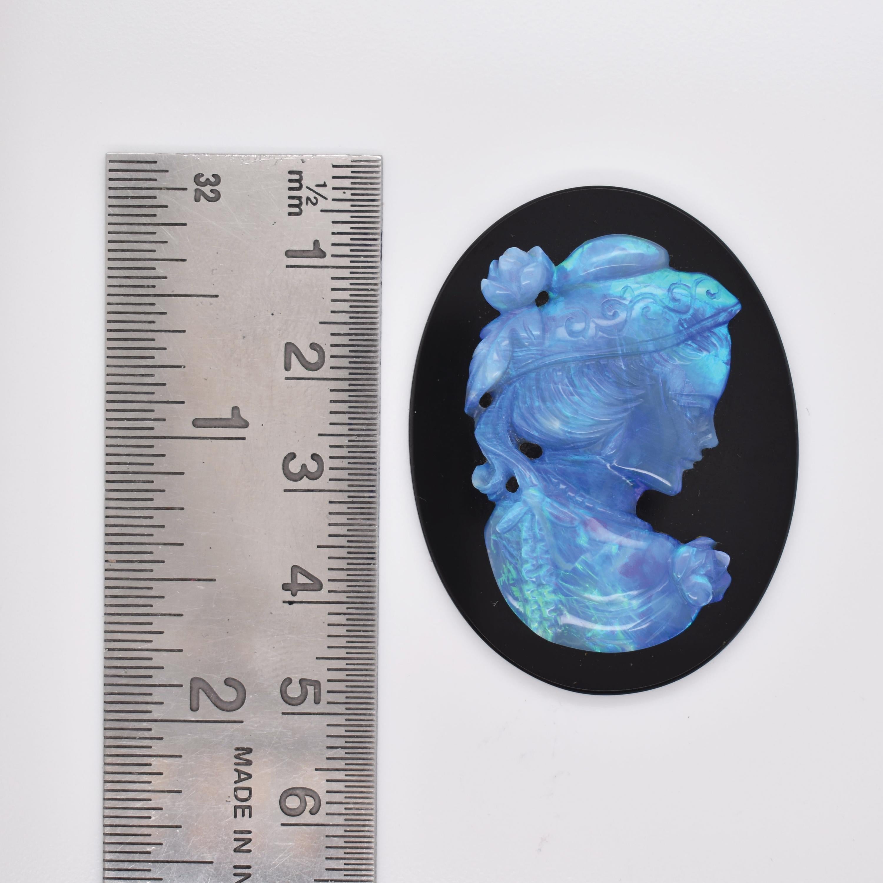 Victorian Natural Australian Opal Onyx Lady Cameo Hand Carved Loose Gemstone For Sale