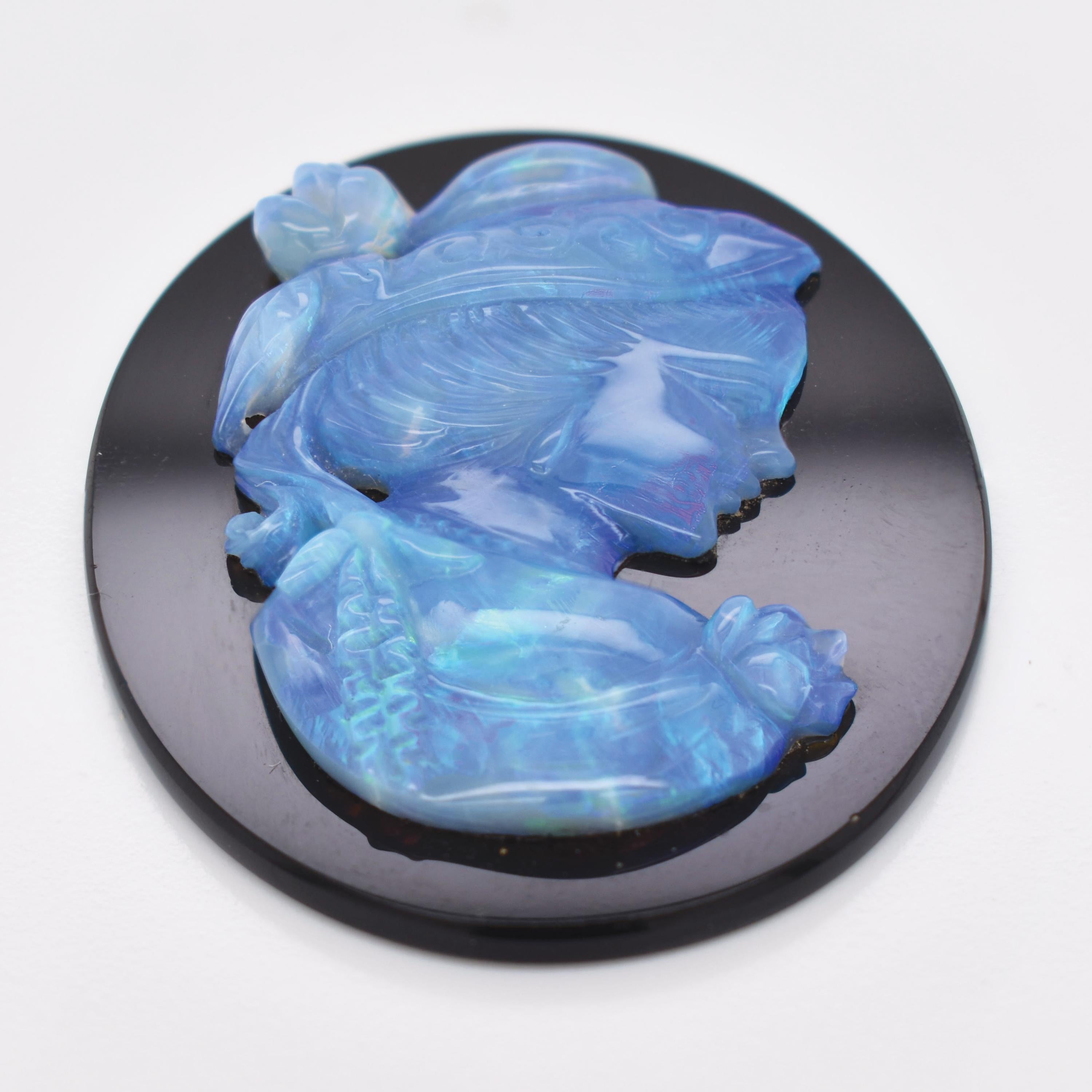 Natural Australian Opal Onyx Lady Cameo Hand Carved Loose Gemstone For Sale 2