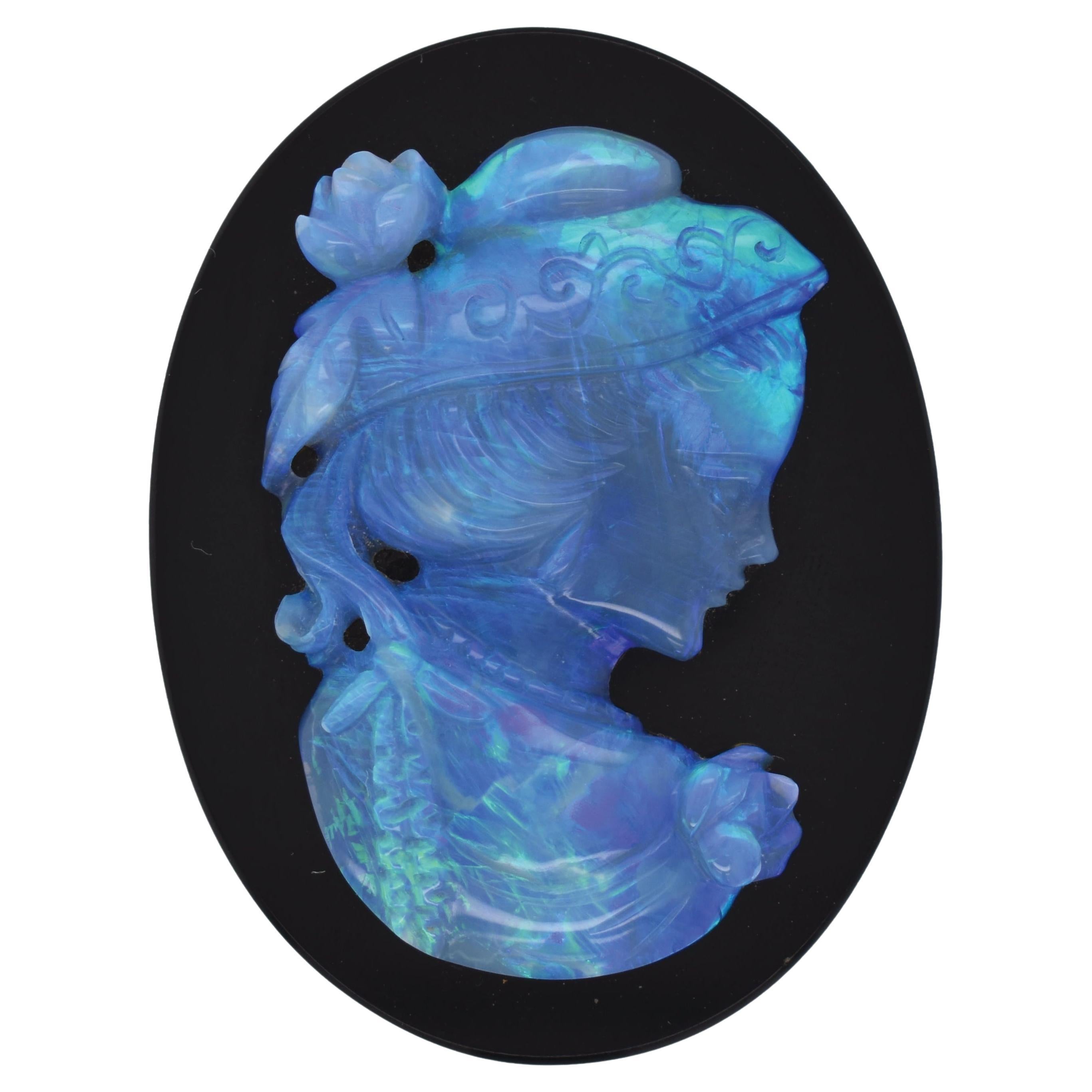 Natural Australian Opal Onyx Lady Cameo Hand Carved Loose Gemstone For Sale