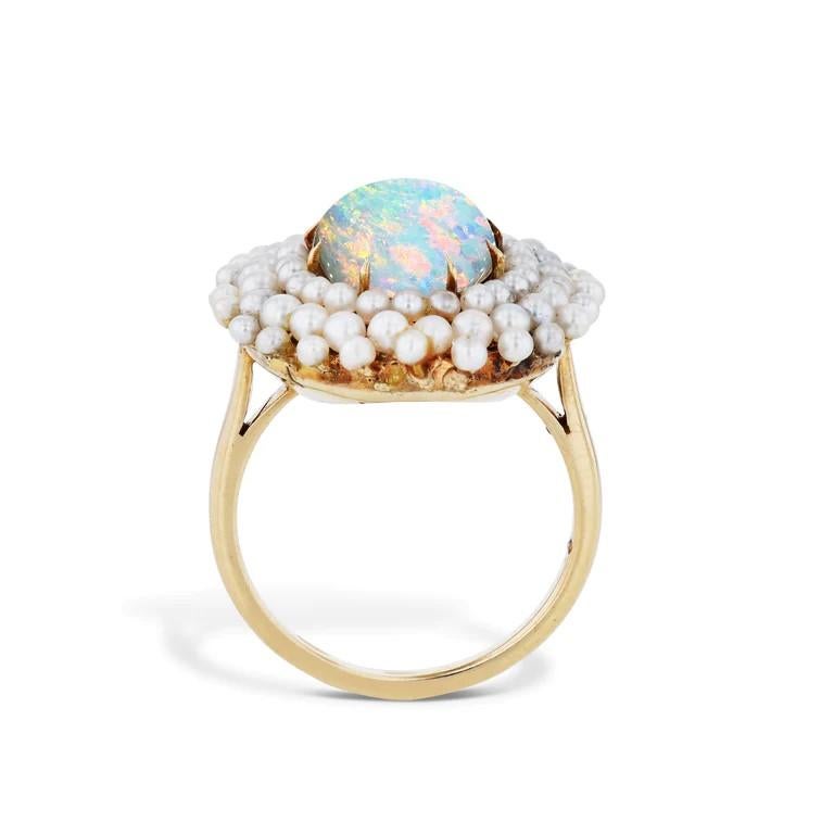 Round Cut Natural Australian Opal Pearl Yellow Gold Estate Cocktail Ring  For Sale