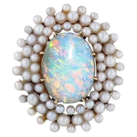 Natural Australian Opal Pearl Yellow Gold Estate Cocktail Ring  For Sale