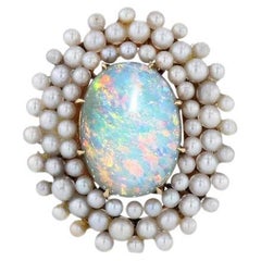 Natural Australian Opal Pearl Yellow Gold Estate Cocktail Ring 