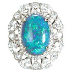Natural Australian Opal Victorian Style 18K Diamond Ring