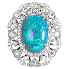 Natural Australian Opal Victorian Style 18K Diamond Ring