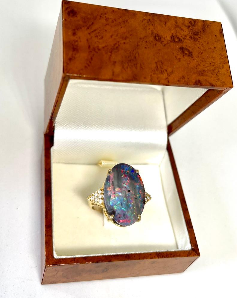 Natural Australian Solid Boulder Precious Opal Genuine Diamond Ring Valuation For Sale 3
