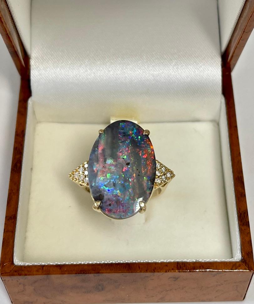 Natural Australian Solid Boulder Precious Opal Genuine Diamond Ring Valuation For Sale 4