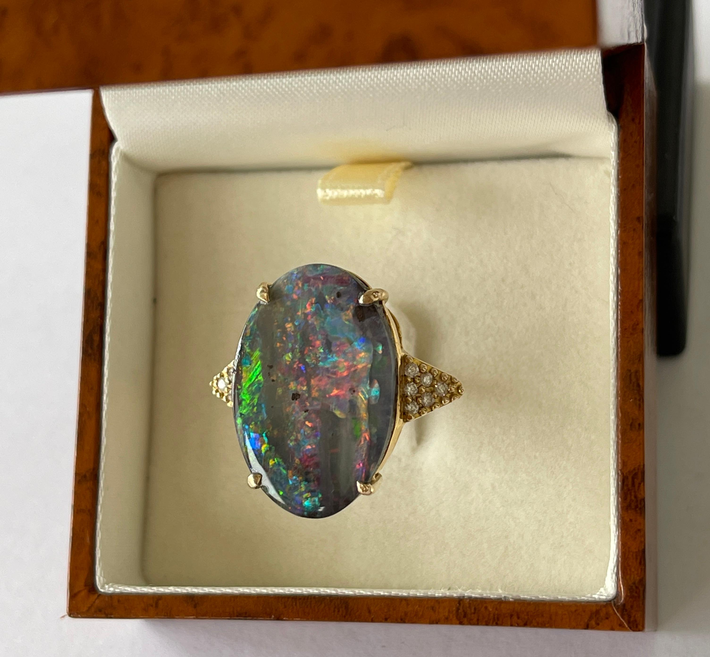 Natural Australian Solid Boulder Precious Opal Genuine Diamond Ring Valuation For Sale 6