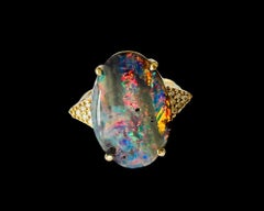 Naturelle Australian Solid Boulder Precious Opal Genuine Diamond Ring Valuation
