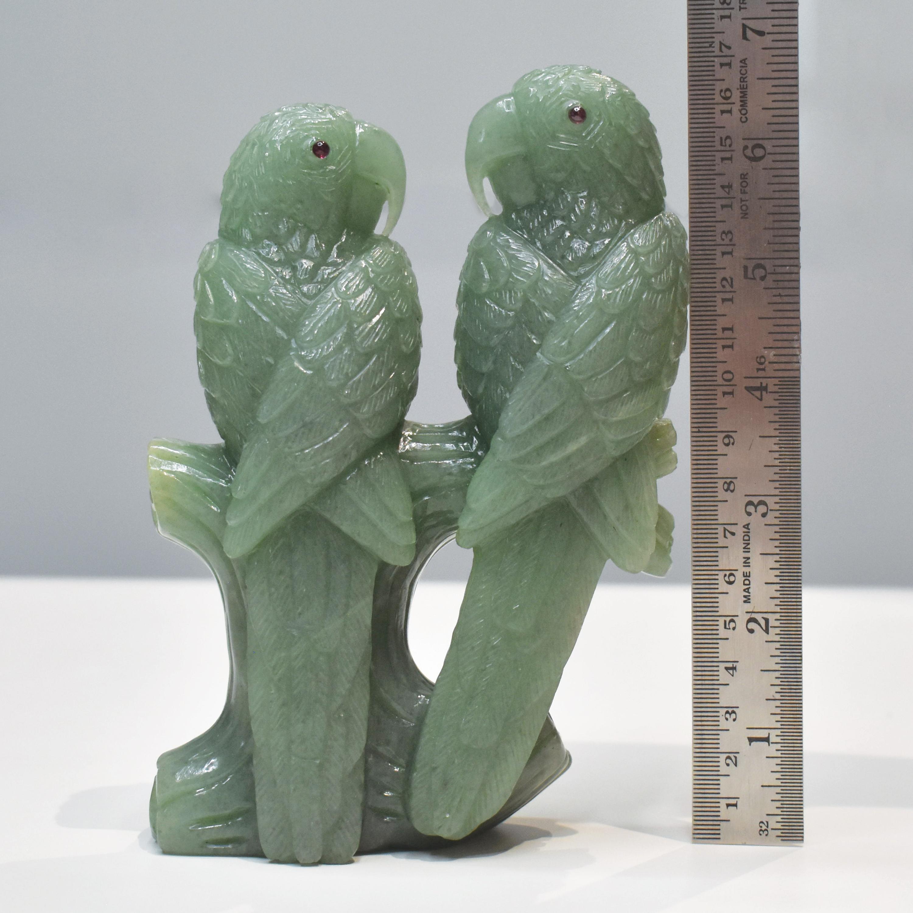 Natural Aventurine Hand-Carved Love Birds Sculpture Figurine Home Decor For Sale 5