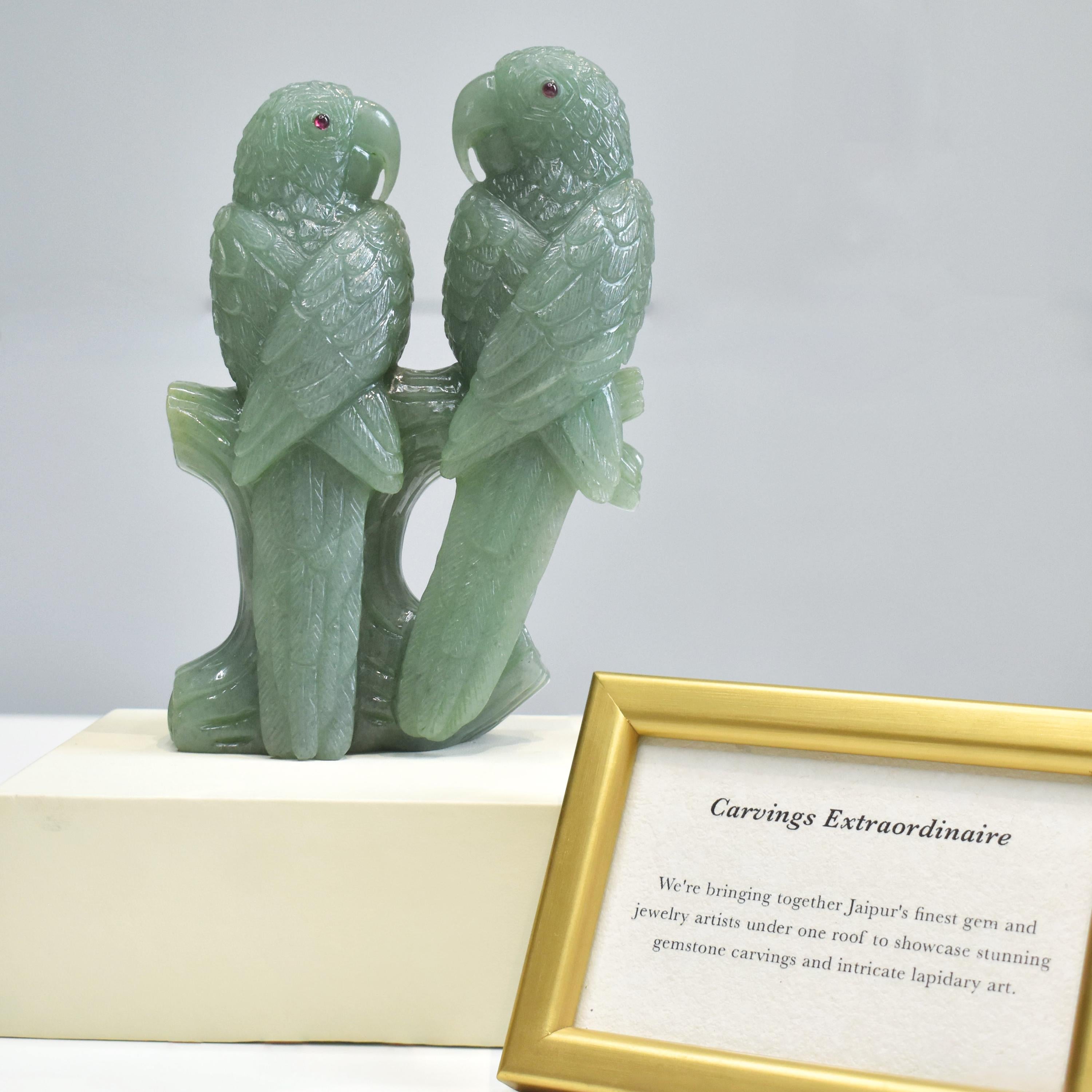 Mixed Cut Natural Aventurine Hand-Carved Love Birds Sculpture Figurine Home Decor For Sale