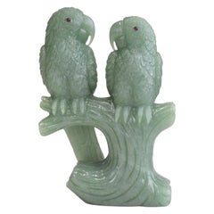 Natural Aventurine Hand-Carved Love Birds Sculpture Figurine Home Decor