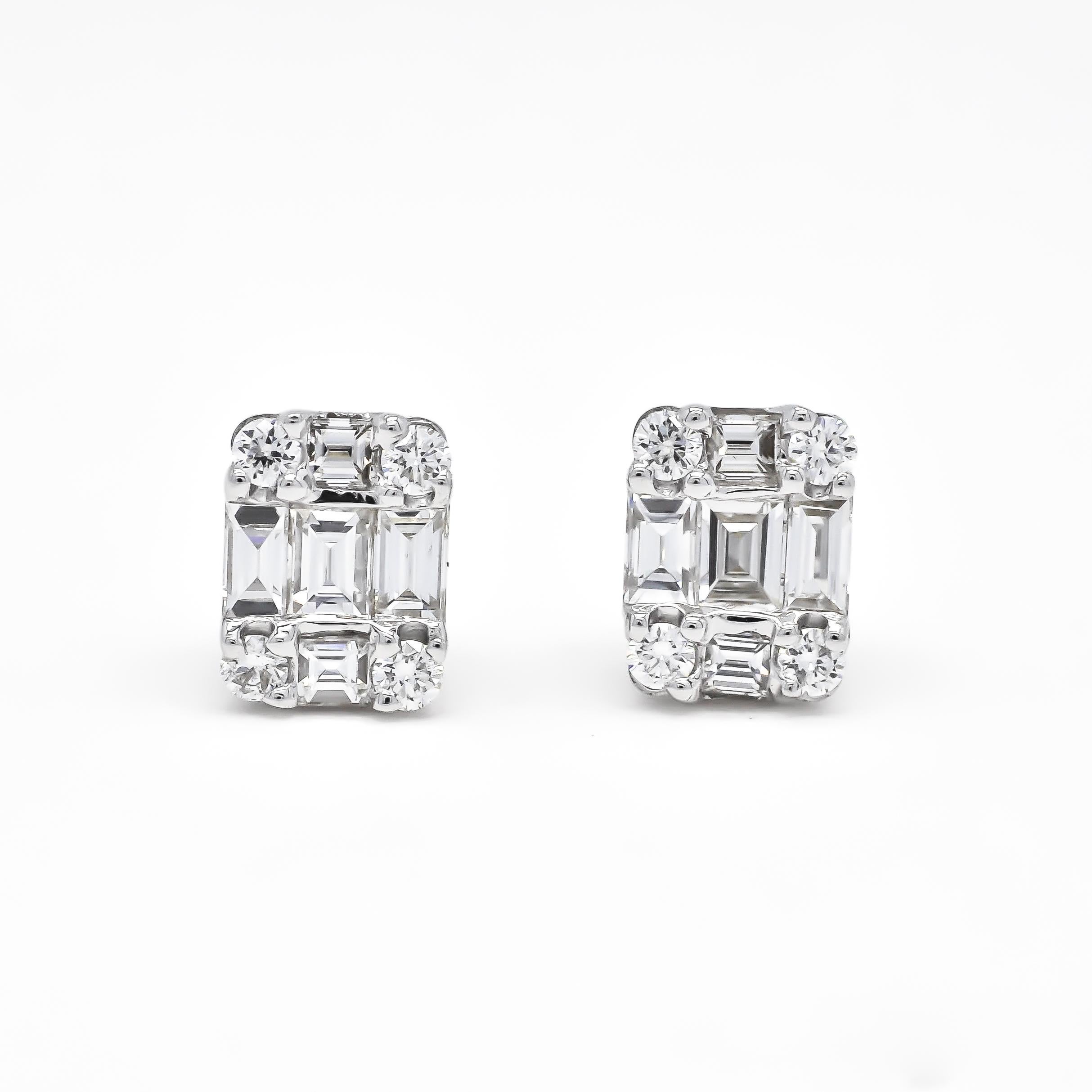 Elevate your jewelry collection with our exquisite Natural Baguette 0.80 ct. Diamond Square Cluster 18KT White Gold Stud Earrings, the epitome of elegance and ethical luxury. Crafted with the utmost care, these earrings feature natural, ethically