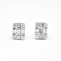 Natural Baguette 0.80 ct. Diamond Square Cluster 18KT White Gold Stud Earrings