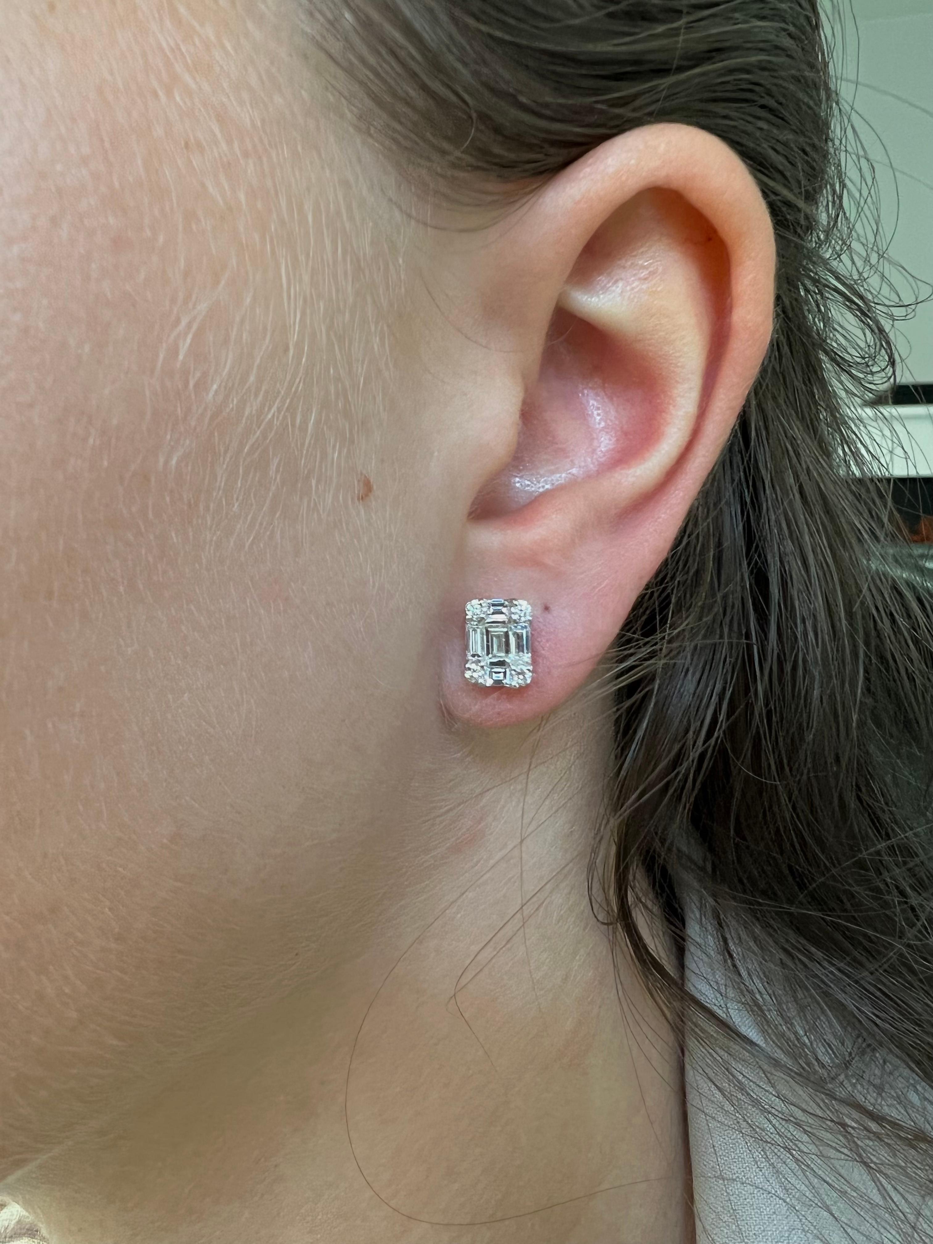 Baguette Nature 0,80 ct. Orecchini con diamante quadrato a grappolo in oro bianco 18KT in vendita 2