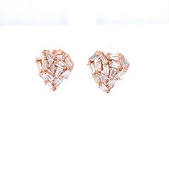 Natural Baguette Cut 1.38 Carat Diamond 14 Karat Rose Gold Stud Earrings