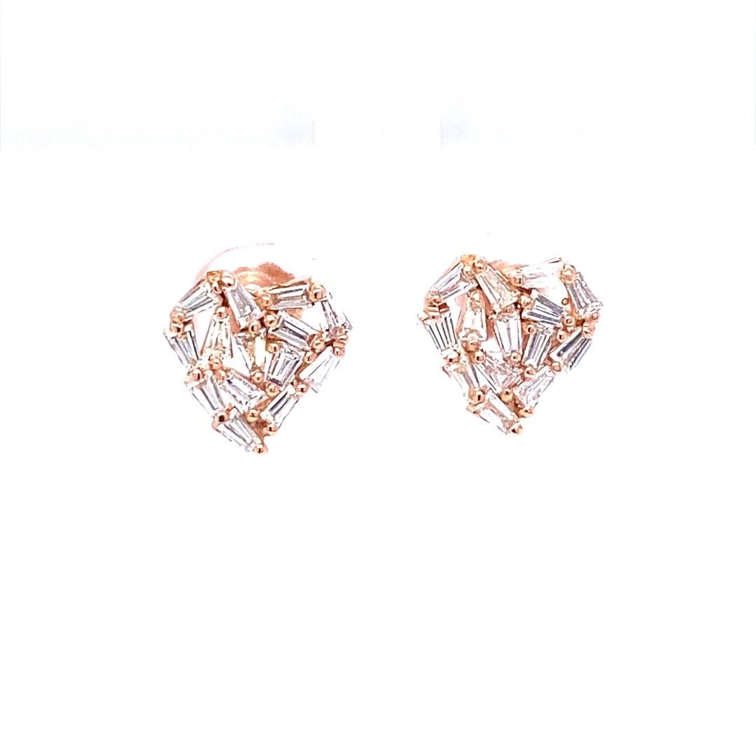 Moderne Clous d'oreilles en or rose 14 carats avec diamants naturels taille baguette de 1,38 carat en vente
