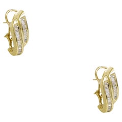 Natural Baguette Cut 1.52 Carat Diamond Twist 18 Karat Earrings In Stock