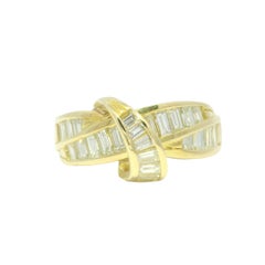 Natural Baguette Cut Diamond 18-Karat Crossover Ring In Stock