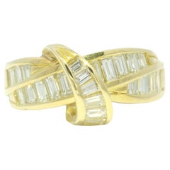 Natural Baguette Cut Diamond 18-Karat Crossover Ring In Stock
