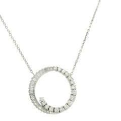 Natural Baguette Cut Diamond Swirl 14-Karat Pendant Necklace In Stock